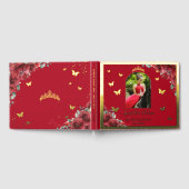 Rode Bloemen Goud Quinceañera Quince Foto Gastenboek (Volledig)