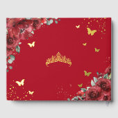 Rode Bloemen Goud Quinceañera Quince Foto Gastenboek (Achterkant)