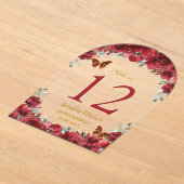 Rode Bloemen Goud Quinceañera XV 16 Tafelnummer (Laagn)