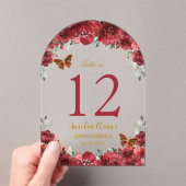 Rode Bloemen Goud Quinceañera XV 16 Tafelnummer (Insitu (Draagbaar))