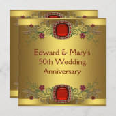 Rode Bloemen Gouden Bruiloft Feest Kaart (Voorkant / Achterkant)