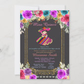 Rode Bloemen Gouden Charro Quinceañera Kaart (Voorkant)