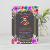 Rode Bloemen Gouden Charro Quinceañera Kaart (Staand voorkant)