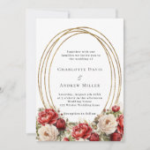 Rode bloemen gouden lijst bruiloft kaart (Voorkant)