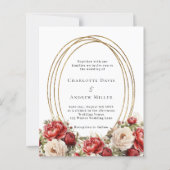 Rode bloemen gouden lijst huwelijksuitnodiging (Voorkant)