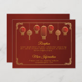 Rode Bloemen Gouden Rand Chinese Trouwomheining Informatiekaartje (Voorkant / Achterkant)