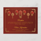 Rode Bloemen Gouden Rand Chinese Trouwomheining Informatiekaartje (Voorkant)