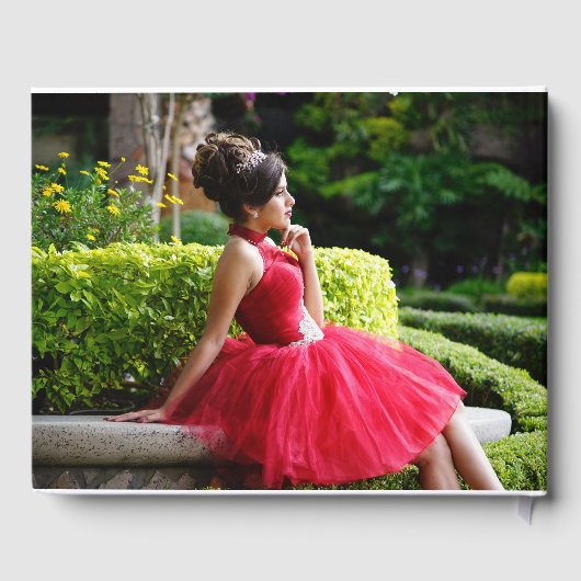 Rode Bloemen Gouden Vlinders Foto Quinceañera Gastenboek (Achterkant)