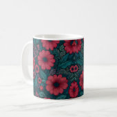 Rode bloemen grafisch ontwerp koffiemok (Voorkant links)
