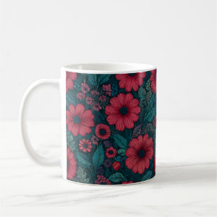 Rode bloemen grafisch ontwerp koffiemok