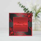 Rode Bloemen Grens Verjaardag Uitnodiging (Staand voorkant)