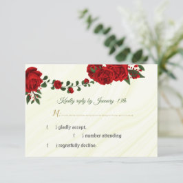 rode bloemen groen RSVP-kaart RSVP Kaartje