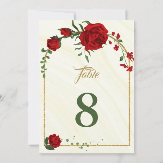Rode bloemen groen tafel nummer kaart (Voorkant)