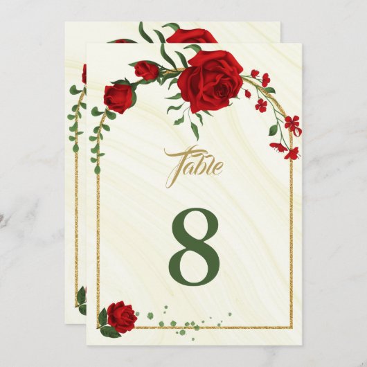 Rode bloemen groen tafel nummer kaart (Voorkant / Achterkant)