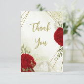 Rode bloemen groene bladeren bedankkaart (Staand voorkant)