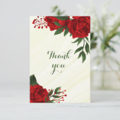 Rode bloemen groene bladeren bedankkaart (Staand voorkant)