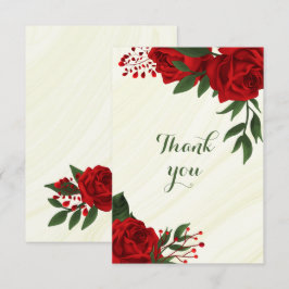 Rode bloemen groene bladeren bedankkaart