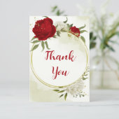 Rode bloemen groene bladeren bedankkaart (Staand voorkant)