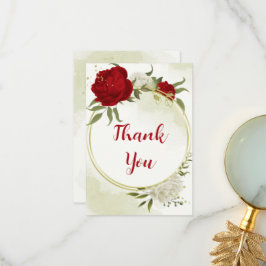 Rode bloemen groene bladeren bedankkaart