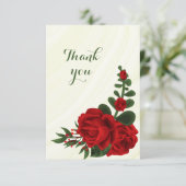 Rode bloemen groene bladeren bedankkaart (Staand voorkant)