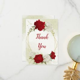 Rode bloemen groene bladeren bedankkaart