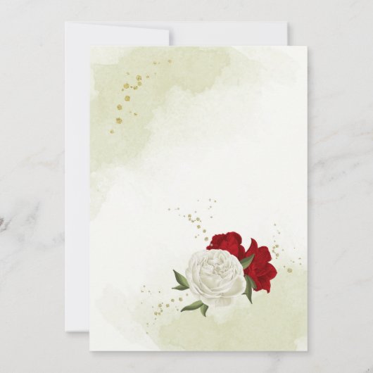 Rode bloemen groene bladeren bruiloft kaart (Achterkant)