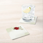 Rode bloemen groene bladeren bruiloft kartonnen onderzetters (Insitu)