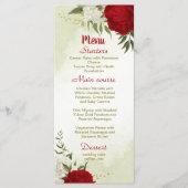 Rode bloemen groene bladeren bruiloft menu (Voorkant)