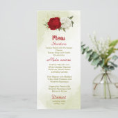 Rode bloemen groene bladeren bruiloft menu (Staand voorkant)