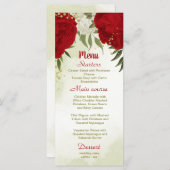 Rode bloemen groene bladeren bruiloft menu (Voorkant / Achterkant)