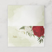 Rode bloemen groene bladeren bruiloft plaatskaartje (Buitenkant ongevouwen)