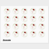 Rode bloemen groene bladeren bruiloft ronde sticker (Vel)