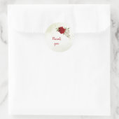 Rode bloemen groene bladeren bruiloft ronde sticker (Tas)