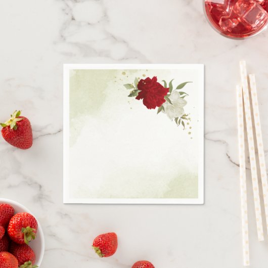 Rode bloemen groene bladeren bruiloft servet (Insitu)