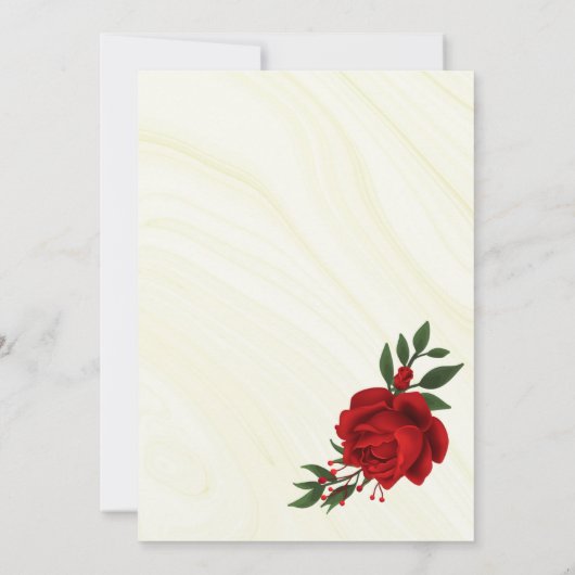 Rode bloemen groene bladeren gouden lijst bruiloft kaart (Achterkant)