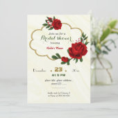 rode bloemen groene bladeren gouden lijst vrijgeze kaart (Staand voorkant)