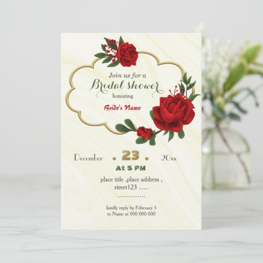 rode bloemen groene bladeren gouden lijst vrijgeze kaart (Staand voorkant)