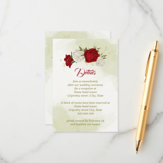 Rode bloemen groene bladeren informatiekaartje (Voorkant / Achterkant in situ)