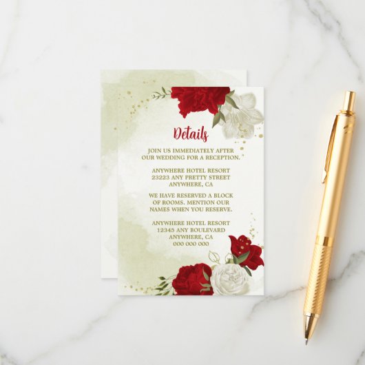 Rode bloemen groene bladeren informatiekaartje (Voorkant / Achterkant in situ)