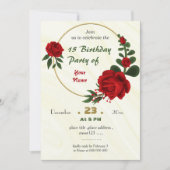 Rode bloemen groene bladeren krans verjaardag kaart (Voorkant)