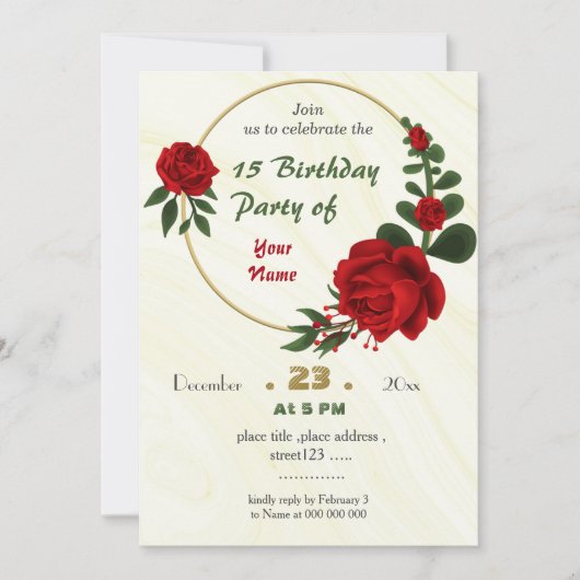 Rode bloemen groene bladeren krans verjaardag kaart (Voorkant)