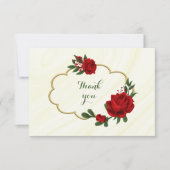 Rode bloemen groene bladeren op goud lijst bedankkaart (Voorkant)