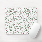 Rode bloemen, Groene bladeren patroon Muismat (Met muis)