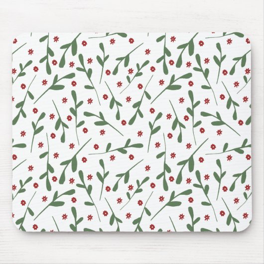 Rode bloemen, Groene bladeren patroon Muismat (Voorkant)