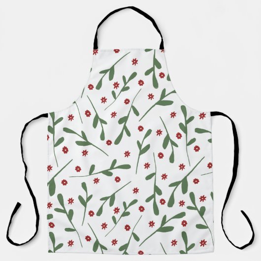 Rode bloemen, Groene bladeren patroon Schort (Voorkant)