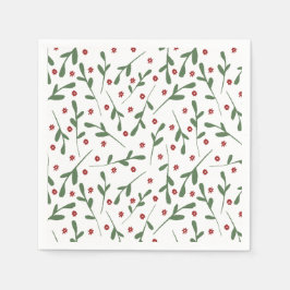 Rode bloemen, Groene bladeren patroon Servet