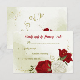 rode bloemen groene bladeren RSVP-kaart RSVP Kaartje