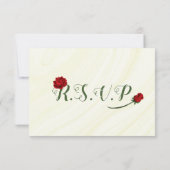 Rode bloemen groene bladeren RSVP kaartje (Achterkant)