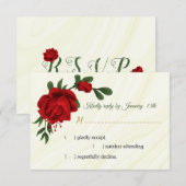 Rode bloemen groene bladeren RSVP kaartje (Voorkant / Achterkant)