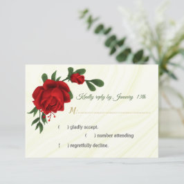 Rode bloemen groene bladeren RSVP kaartje
